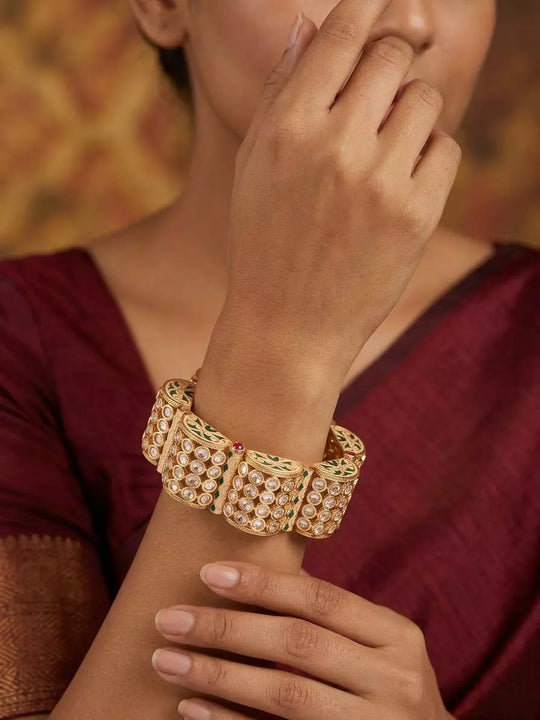 Meenakari Kundan Studded Openable Brass Bracelet