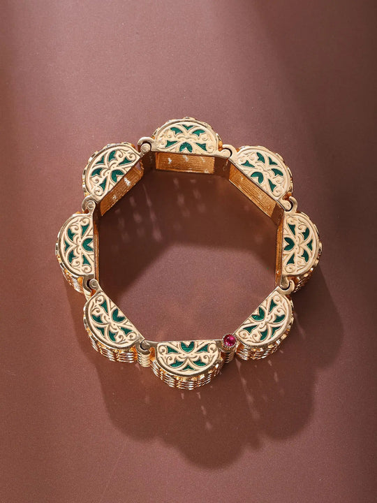 Meenakari Kundan Studded Openable Brass Bracelet
