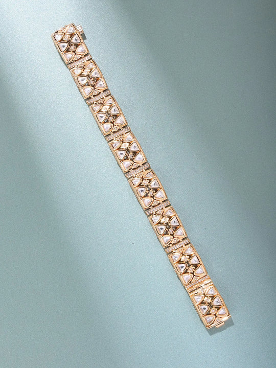 Geometric Kundan Stone Studded Brass Bracelet