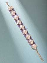 Purple and White Kundan Multi Strand Adjustable Bracelet