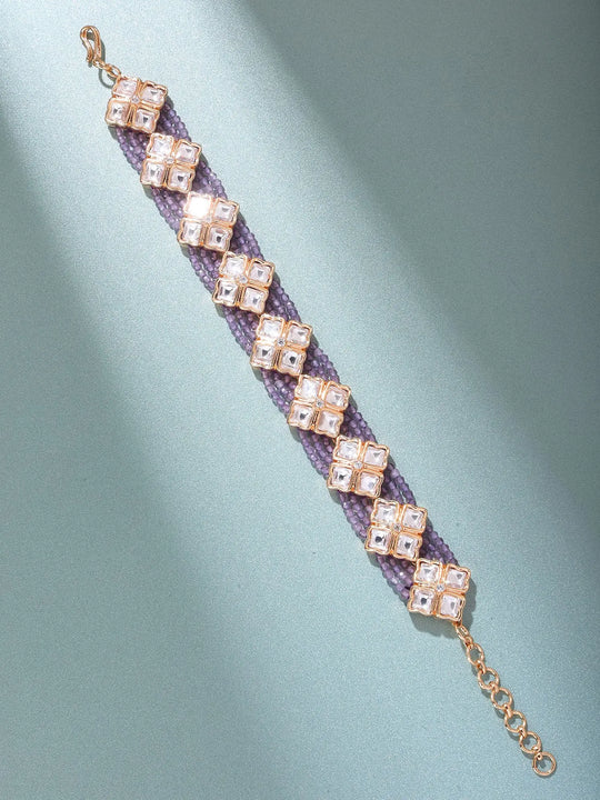 Purple and White Kundan Multi Strand Adjustable Bracelet