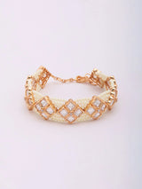 Purple and White Kundan Multi Strand Adjustable Bracelet