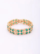 Geometric Kundan Bracelet with Green and Red Stones in Brass