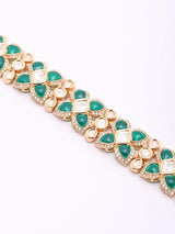 Geometric Kundan Bracelet with Green and Red Stones in Brass
