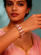 Geometric Kundan Bracelet with Green and Red Stones in Brass