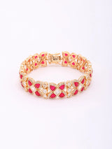 Geometric Kundan Bracelet with Green and Red Stones in Brass