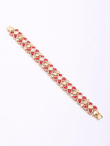 Geometric Kundan Bracelet with Green and Red Stones in Brass