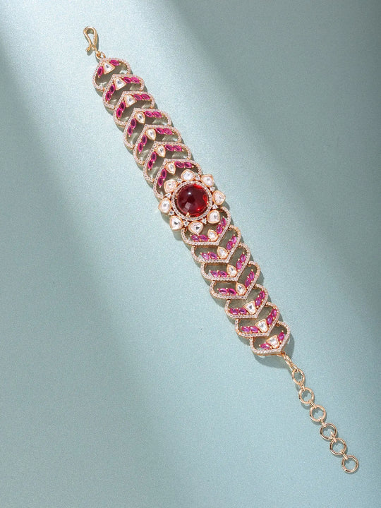 Braided Kundan Bracelet with Central Red Stone Setting
