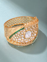 Kundan Leaf Cuff Bracelet in Green and Red Stones