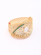 Kundan Leaf Cuff Bracelet in Green and Red Stones