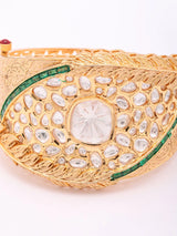 Kundan Leaf Cuff Bracelet in Green and Red Stones