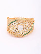 Kundan Leaf Cuff Bracelet in Green and Red Stones