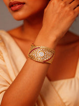 Kundan Leaf Cuff Bracelet in Green and Red Stones