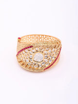 Kundan Leaf Cuff Bracelet in Green and Red Stones