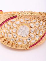 Kundan Leaf Cuff Bracelet in Green and Red Stones