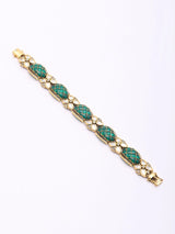Oval Green Stone Kundan Link Bracelet in Brass
