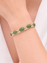 Oval Green Stone Kundan Link Bracelet in Brass