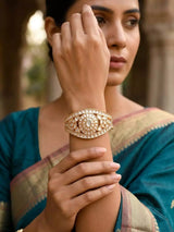 Sunburst Floral Kundan Stone Studded Brass Cuff Bracelet