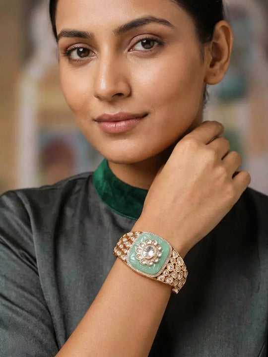 Polki Flower Cuff Bracelet in Brass