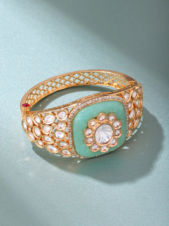 Polki Flower Cuff Bracelet in Brass