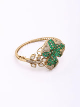 Floral Kundan Bracelet with Green Stone in Brass