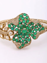 Floral Kundan Bracelet with Green Stone in Brass