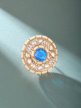 Kundan Stone Studded Adjustable Ring in Blue and Red