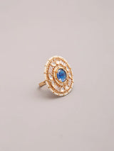 Kundan Stone Studded Adjustable Ring in Blue and Red