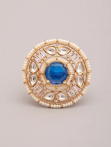 Kundan Stone Studded Adjustable Ring in Blue and Red