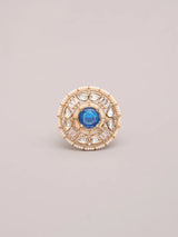 Kundan Stone Studded Adjustable Ring in Blue and Red