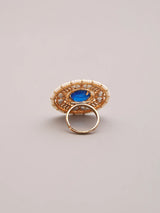 Kundan Stone Studded Adjustable Ring in Blue and Red