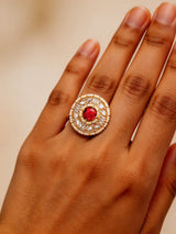 Kundan Stone Studded Adjustable Ring in Blue and Red