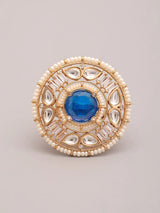 Kundan Stone Studded Adjustable Ring in Blue and Red