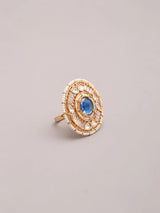 Kundan Stone Studded Adjustable Ring in Blue and Red