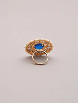 Kundan Stone Studded Adjustable Ring in Blue and Red