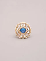 Kundan Stone Studded Adjustable Ring in Blue and Red