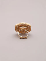Floral Kundan Ring with Green and Red Stones in Brass