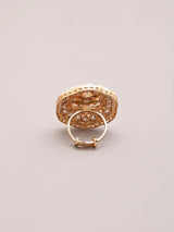 Floral Kundan Ring with Green and Red Stones in Brass