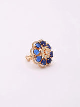 Floral Blue Kundan Stone Studded Adjustable Brass Ring