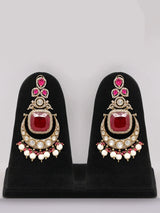 Crimson Kundan Brass Necklace Set With Earrings and Maang Tikka
