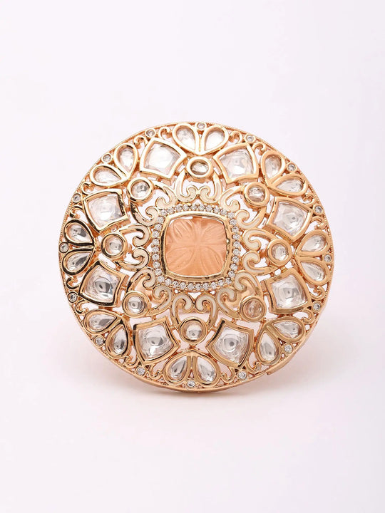 Mandala Kundan Stone Studded Adjustable Ring in Brass