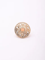 Mandala Kundan Stone Studded Adjustable Ring in Brass