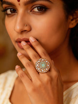 Mandala Kundan Stone Studded Adjustable Ring in Brass