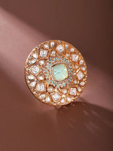 Mandala Kundan Stone Studded Adjustable Ring in Brass