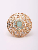 Mandala Kundan Stone Studded Adjustable Ring in Brass