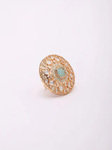 Mandala Kundan Stone Studded Adjustable Ring in Brass