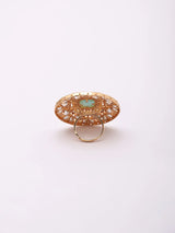 Mandala Kundan Stone Studded Adjustable Ring in Brass