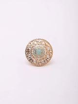 Mandala Kundan Stone Studded Adjustable Ring in Brass