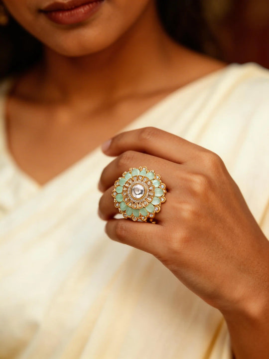 Multicolour Kundan Stone Studded Brass Cocktail Ring