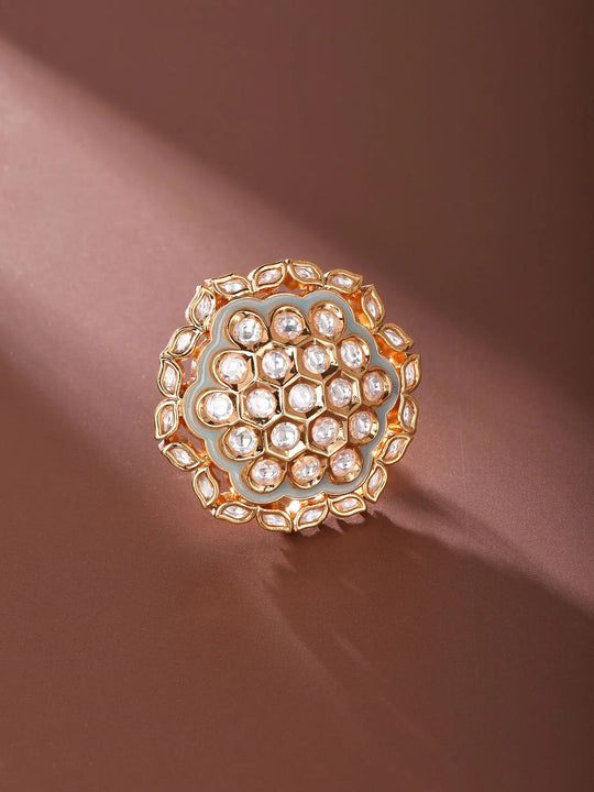 Honeycomb Kundan Brass Adjustable Statement Ring